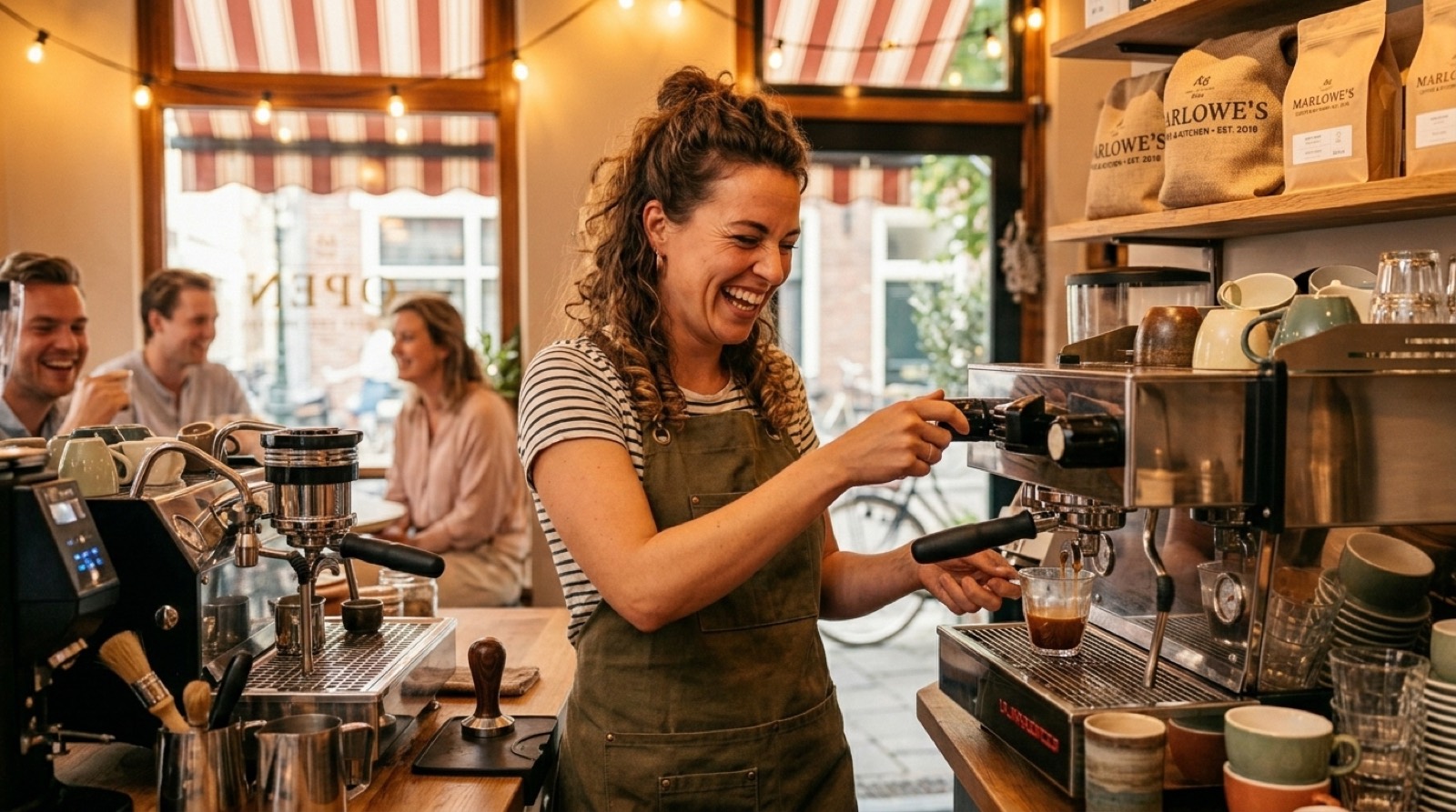 Barista pulling espresso